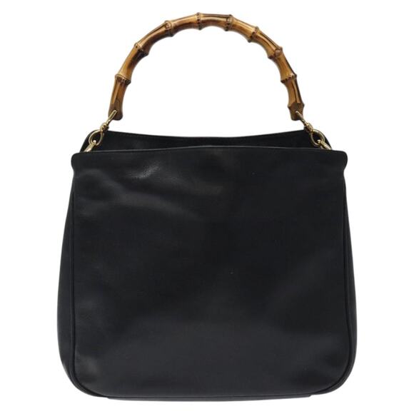 GUCCI Bamboo Hand Bag Leather Black Gold 001 1998 001 1998 - Picture 2 of 12